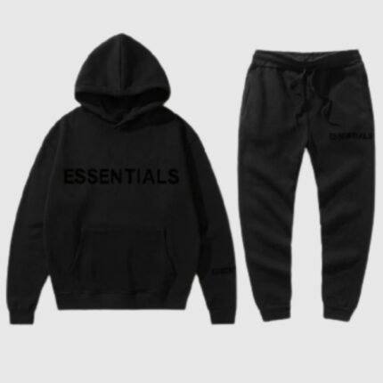 essentials black tracksuit hoodie and joggers set premium streetwear