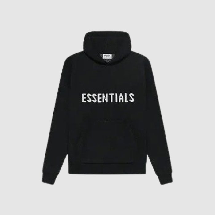 Essentials Knit Pullover Hoodie Black essentials knit pullover hoodie black streetwear